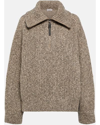 Brunello Cucinelli Sparkling Chine Wool-blend Sweater - Brown