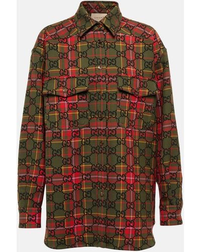 Gucci GG Checked Wool Shirt - Red