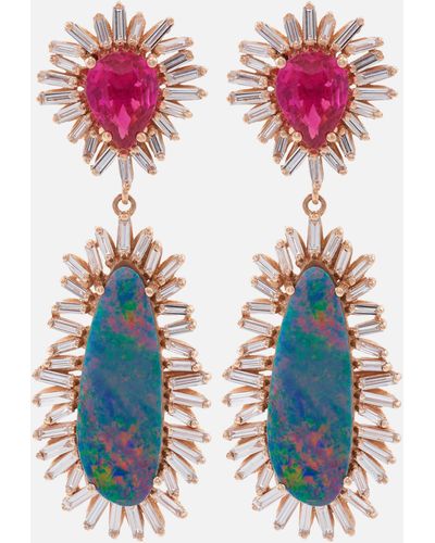 Suzanne Kalan One Of A Kind 18kt Rose Gold Drop Earring With Rubies And Gemstones - Pink