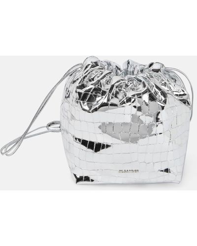 Jil Sander Dumpling Metallic Leather Crossbody Bag - White