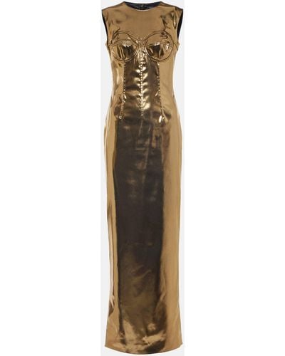 Dolce & Gabbana Foiled Satin Maxi Dress - Metallic