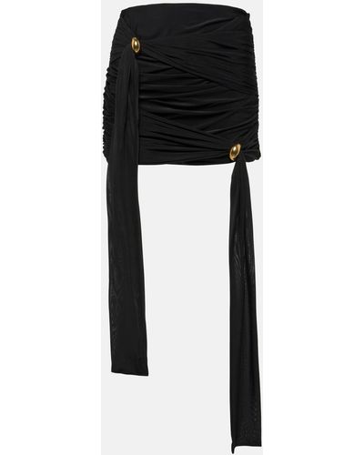 Blumarine Embellished Draped Jersey Miniskirt - Black