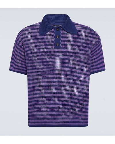 Bode Striped Crochet Cotton Polo Shirt - Blue