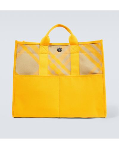Burberry Shopper Checked Canvas Tote Bag - Yellow