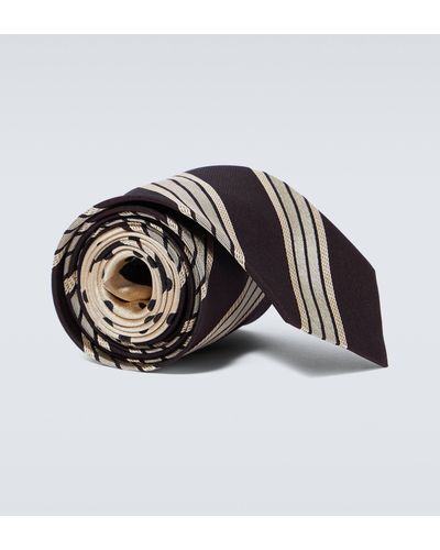 Dries Van Noten Polka-dot And Striped Silk Tie - Black