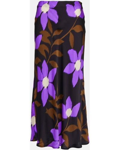 Velvet Kaiya Printed Satin Midi Skirt - Purple