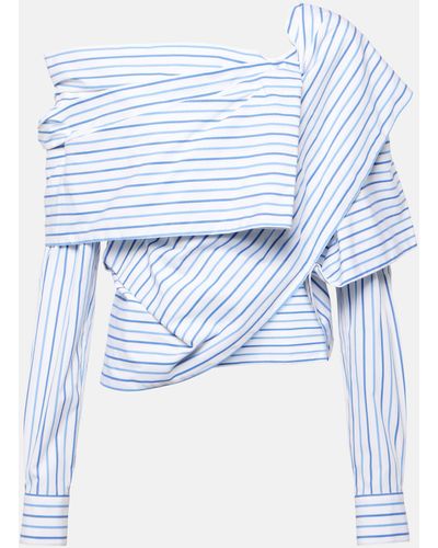 Dries Van Noten Striped Off-shoulder Cotton Poplin Shirt - Blue