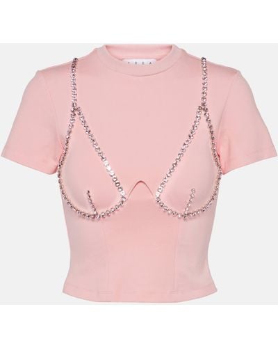 Area Crystal-embellished Cup-chain T-shirt - Pink