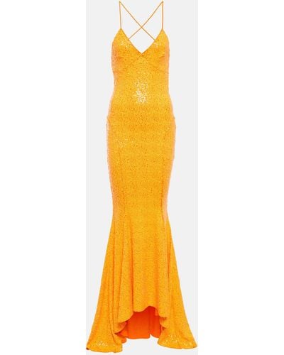 Norma Kamali Fishtail Sequin Gown - Yellow