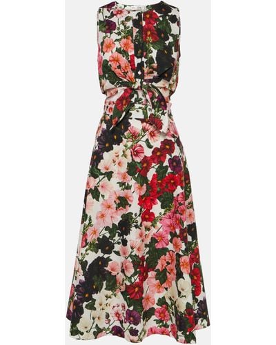 Oscar de la Renta Floral Cotton-blend Midi Dress - Red