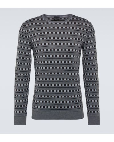 Giorgio Armani Jacquard Wool-blend Sweater - Black