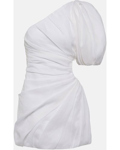 Chloé Gathered One-shoulder Ramie Minidress - White