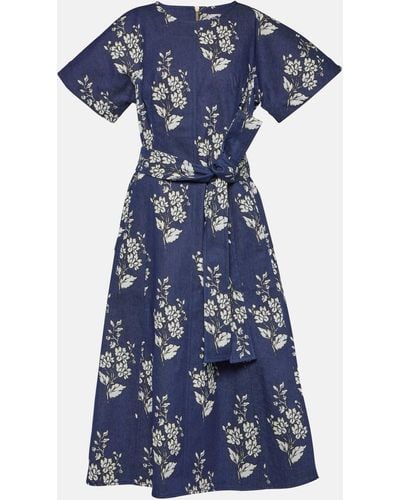 Carolina Herrera Belted Floral Midi Dress - Blue