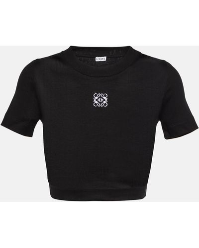 Loewe Anagram Ribbed-knit Cotton Crop Top - Black