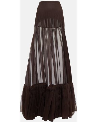 Saint Laurent Ruffle-trimmed Silk Maxi Skirt - Brown