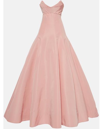 Monique Lhuillier Strapless Silk Gown - Pink