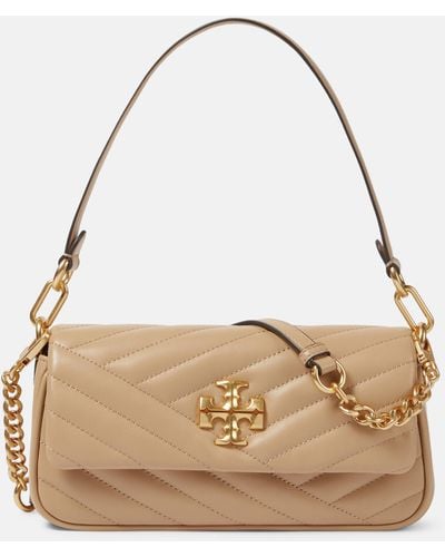 Tory Burch 'small Kira' Beige Shoulder Bag With Logo Patch In Quilted Leather Woman - Natural