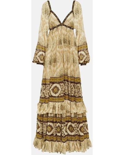 Etro Ruffled Printed Silk Jacquard Gown - Metallic