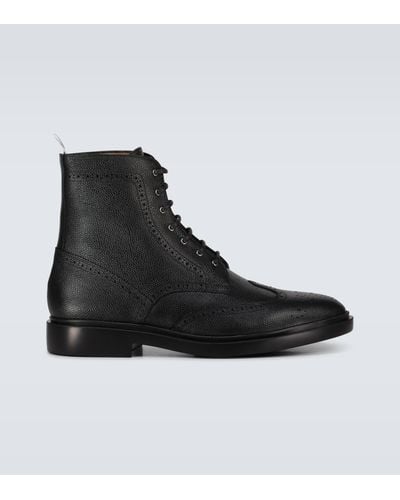 Thom Browne Leather Wingtip Ankle Boots - Black