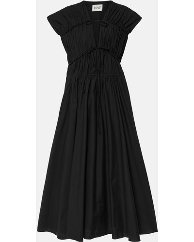 TOVE Ceres Gathered Cotton Midi Dress - Black