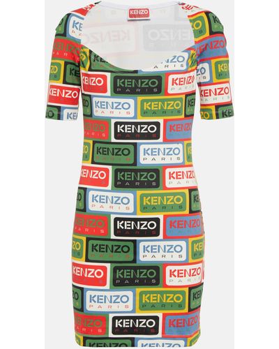 KENZO Logo Printed Jersey Minidress - Green