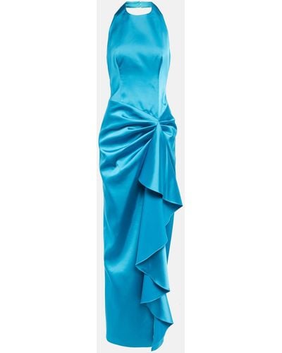 Rasario Halterneck Draped Satin Gown - Blue