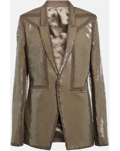 Rick Owens Sequined Single-breasted Cotton Blazer - Green