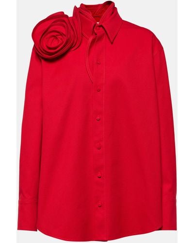 Valentino Floral-applique Oversized Cotton Shirt - Red