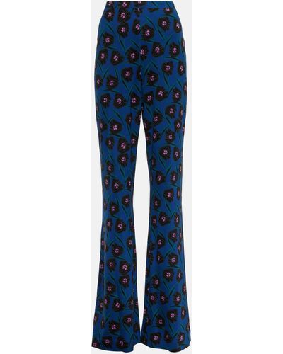 Diane von Furstenberg Brooklyn Floral High-rise Flared Pants - Blue