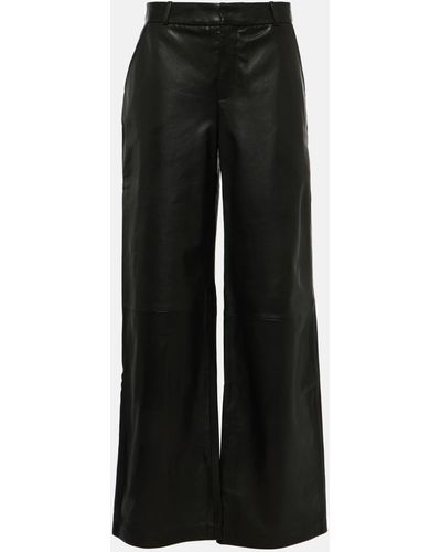 FRAME High-rise Leather Wide-leg Pants - Black