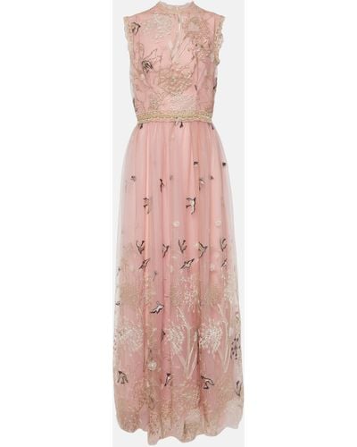 Costarellos Embroidered Tulle Gown - Pink