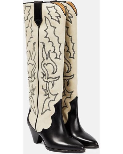 Isabel Marant Leila Leather And Suede Cowboy Boots - Natural