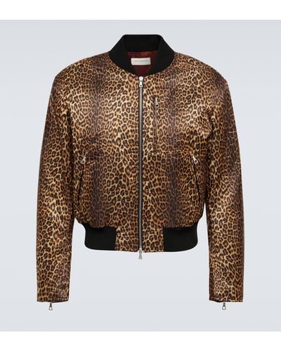 Dries Van Noten Leopard-print Satin Varsity Jacket - Brown
