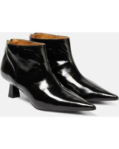 Ganni Faux Leather Ankle Boots - Black