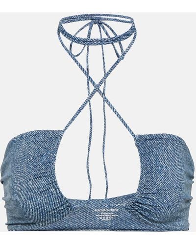 Magda Butrym Denim-printed Halterneck Bikini Top - Blue