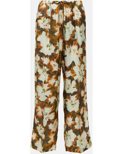 Dries Van Noten Floral Silk Wide-leg Pants - Metallic