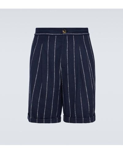 Brunello Cucinelli Chalk Stripe Linen, Wool, And Silk-blend Shorts - Blue