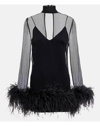 ‎Taller Marmo Feather-trimmed Minidress - Black
