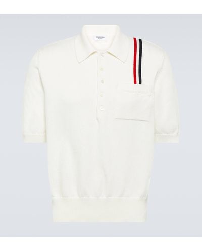 Thom Browne Rwb Stripe Cotton Polo Shirt - White
