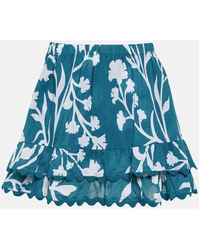 Juliet Dunn Printed Tiered Cotton Miniskirt - Blue