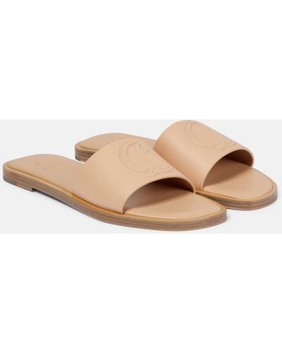 Christian Louboutin Cl Embossed Leather Slides - Natural