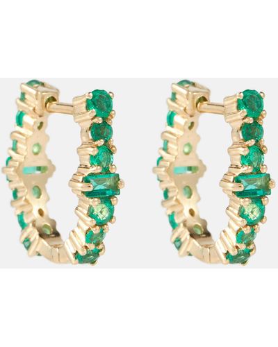 Ileana Makri Rivulet 18kt Gold Hoop Earrings With Emeralds - Green