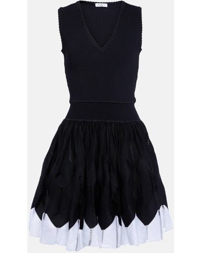 Alaïa Scalloped-trim Pleated-skirt Stretch-woven Mini Dress - Black