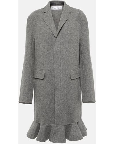 JW Anderson Ruffled Wool Blend Coat - Grey