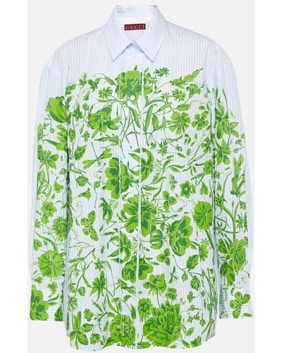 Gucci Flowers Striped Cotton Shirt - Green
