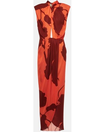 Johanna Ortiz Cutout Floral Silk Maxi Dress - Red