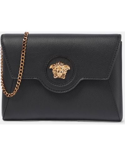 Versace La Medusa Leather Wallet On Chain - Black