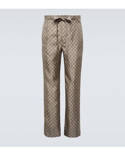 Gucci GG Silk Straight Pants - Natural