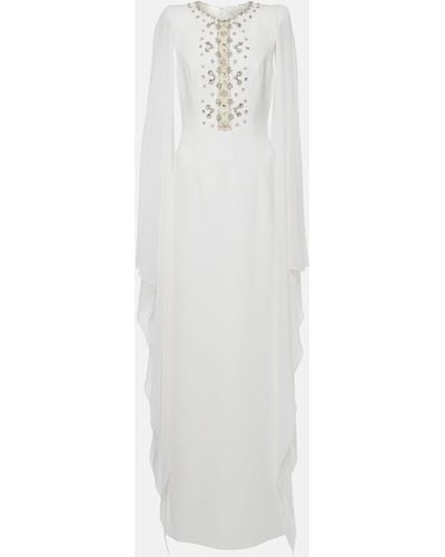 Jenny Packham Bridal Saga Embellished Caped Crepe Gown - White