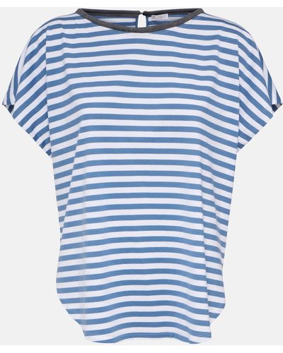 Brunello Cucinelli Oversized Striped Cotton T-shirt - Blue